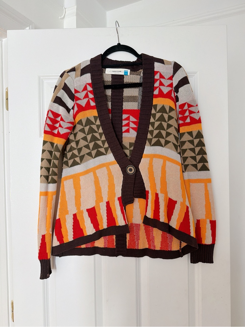 Bold Geometric Multi-Color Shawl Cardigan Sweater